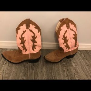 Old west pink and brown leather boots size 7